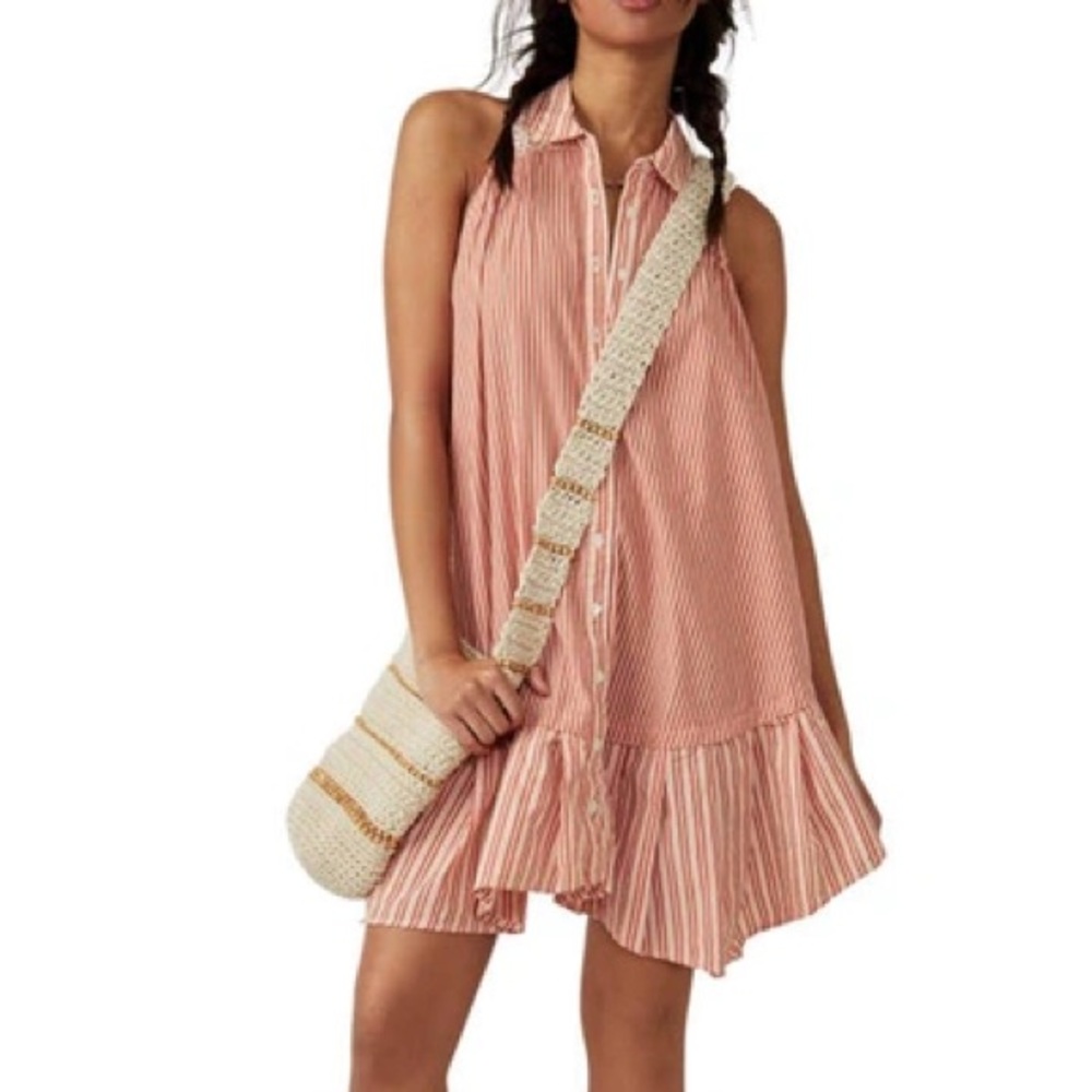 NWOT FREE PEOPLE BE REAL MINI DRESS IN RUST COMBO SIZE XS Z25